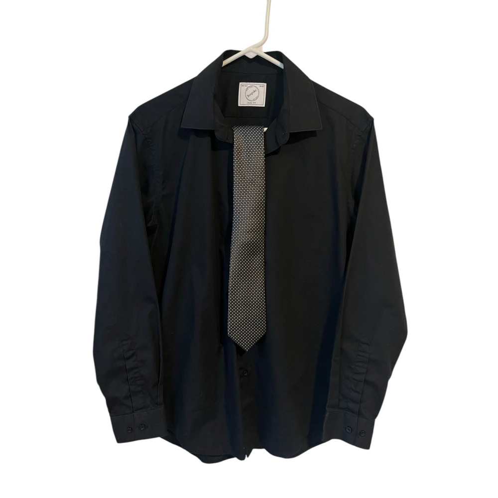 Bespoke Dress Shirt and Tie Set Boys Medium 15-15.5 Black